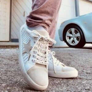 Steve Madden Amalfi White Leather with Silver Stud And Star Sneakers